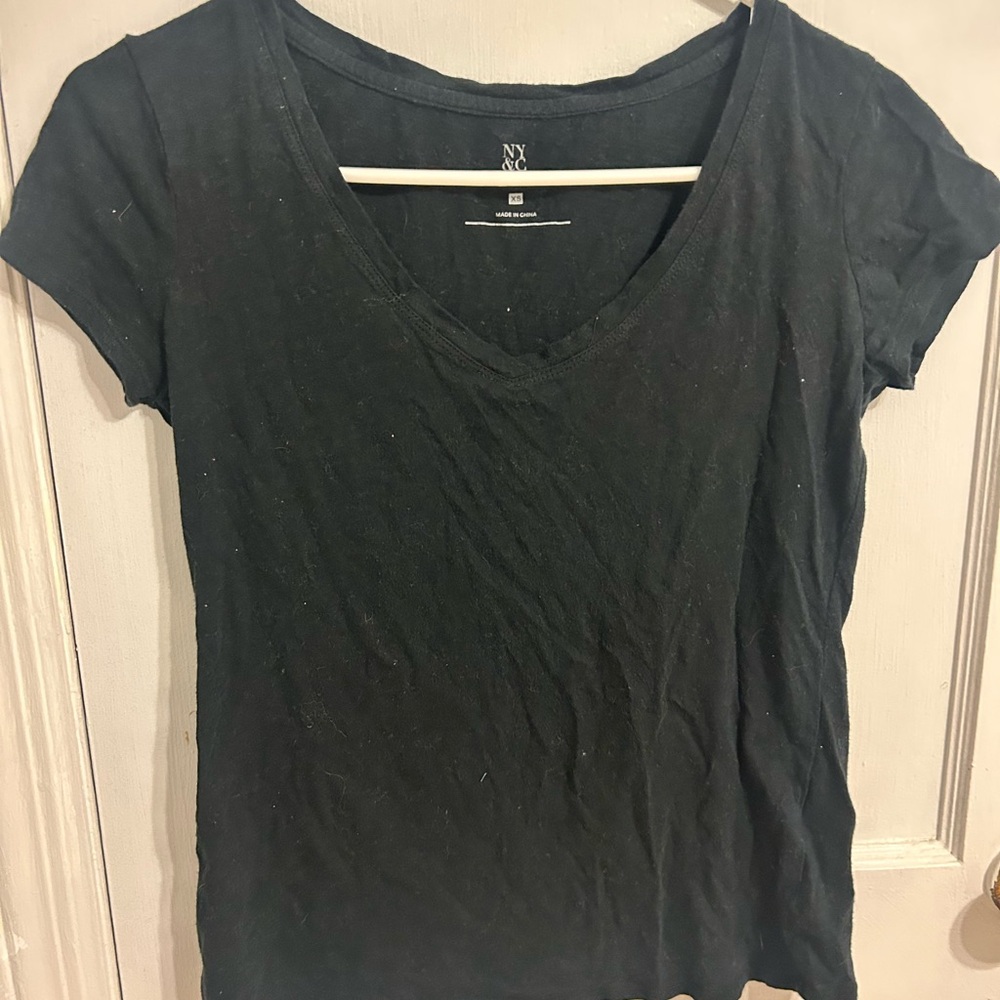 New York & Company Black Fitted Short Sleeve Tee